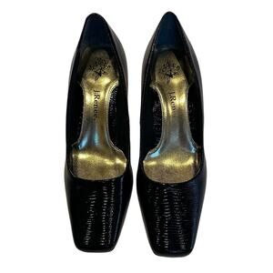 J.Renee Mary-LPBLK Mary Lizard Print Women's 7.5M Square Toe 2.5” Heels Black